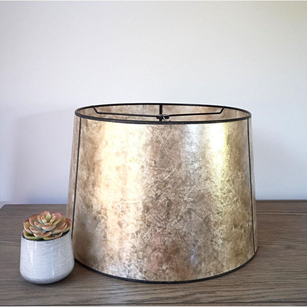 Vintage Mica Drum Lamp Shade, Beige Tan Silver Lampshade, 10 x 15 Shade
